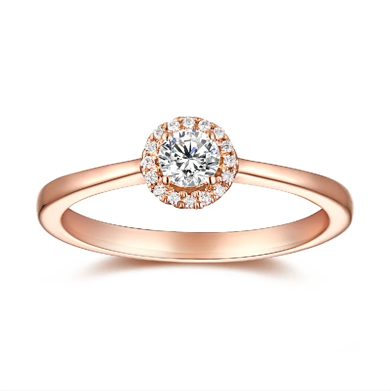 Women's emerald rings-Rose Gold Halo Ring S2012156 and Rose Gold Halo Pendant S2012157