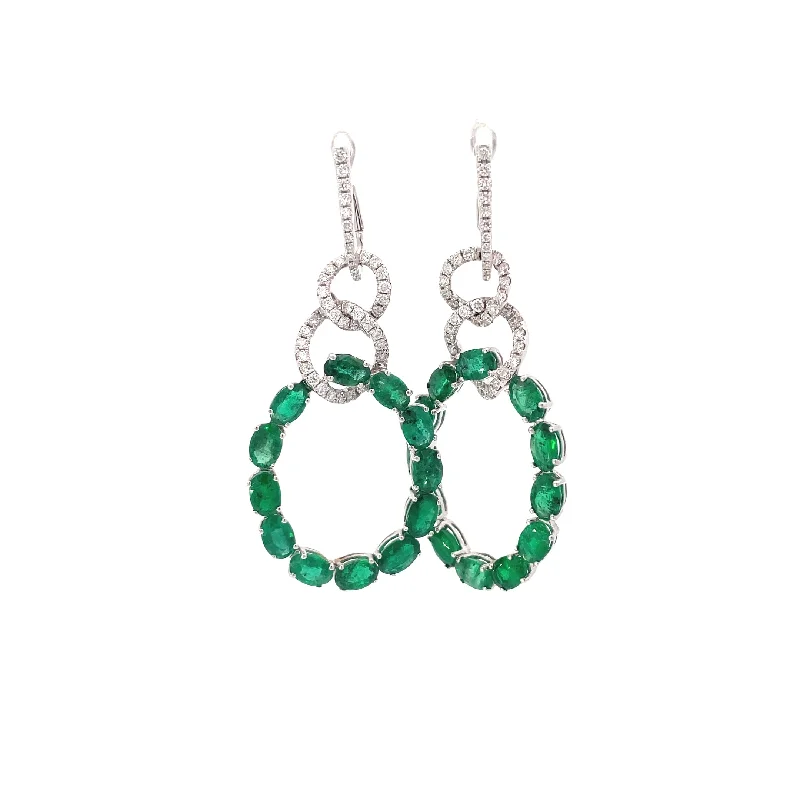 Trendy women's earrings-White Gold Diamond Emerald Chandelier Earrings