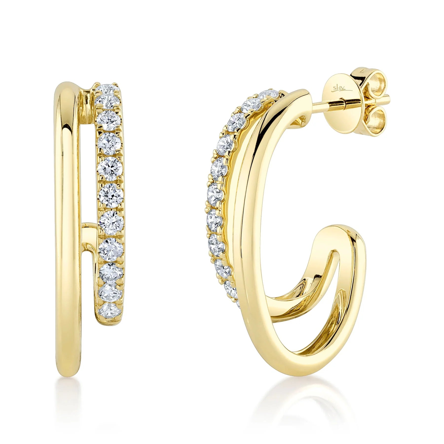 Women's healing crystal earrings-14K GOLD DIAMOND CAMERON HOOPS