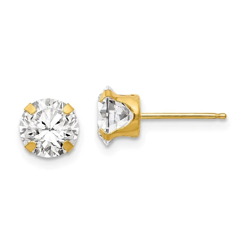 Women's spiritual earrings-Madi K Kid's 14k  6.5mm CZ Post Earrings