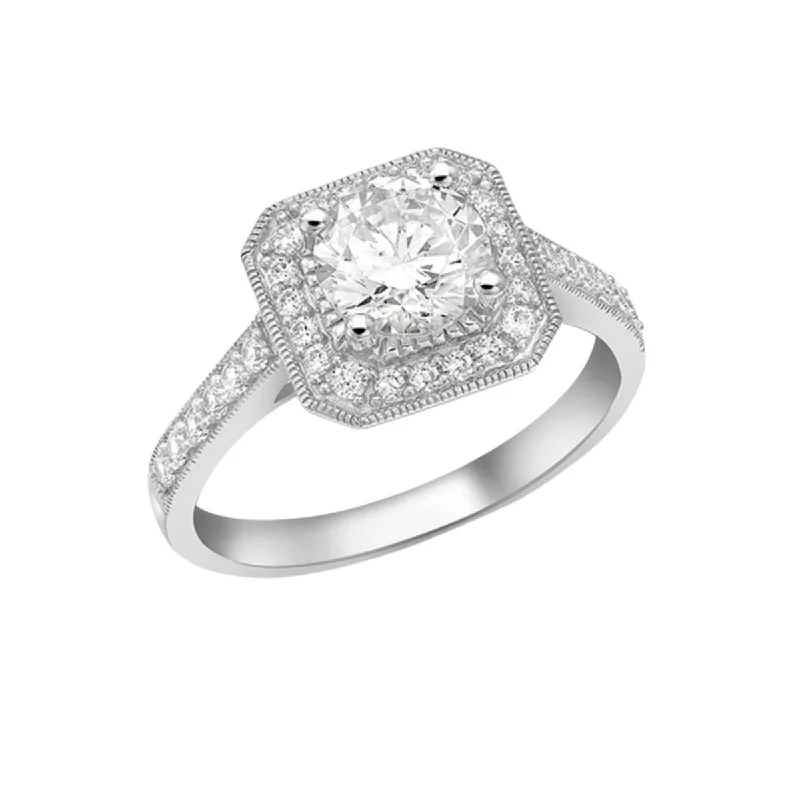 Women's mother-daughter rings-9K White Gold CZ Square-Shoulder-Detail Ring