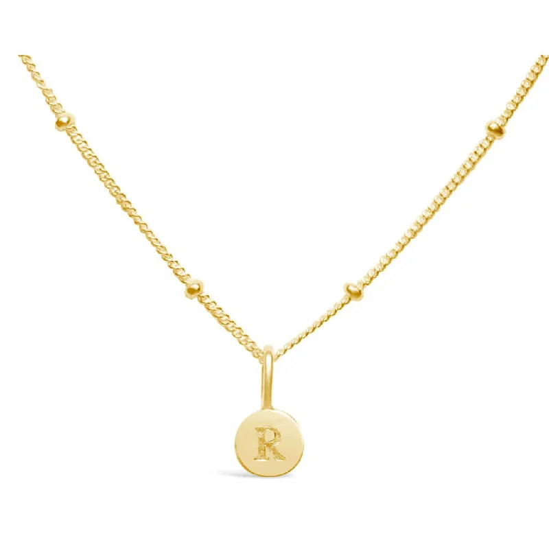 Women's ruby necklaces-Stia : Love Letter "R" Mini Disk Necklace in Gold