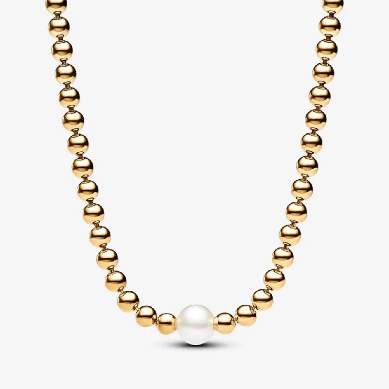 Women's limited edition necklaces-PANDORA : Treated Freshwater Cultured Pearl & Beads Collier Necklace - Gold Plated