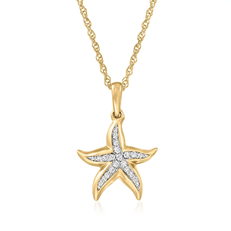 Women's name necklaces-Ross-Simons Diamond Starfish Pendant Necklace in 18kt Gold Over Sterling