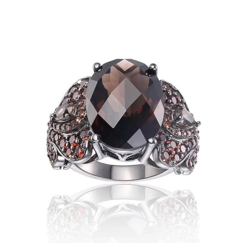 Women's luxury party rings-Natural Smoky Quartz Cocktail Ring