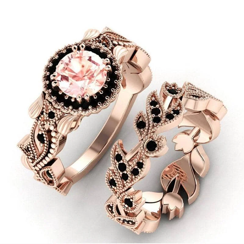 Trendy women's rings-1.50ct Diamond Rose Gold Flower Ring Set