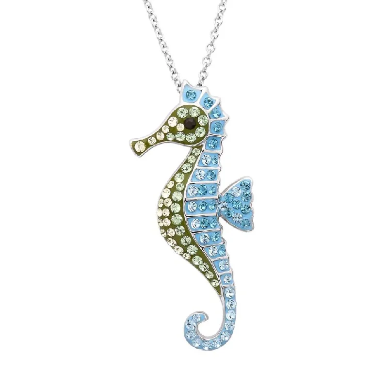 Women's elegant necklaces-Ocean : Seahorse Necklace with Aqua Crystals