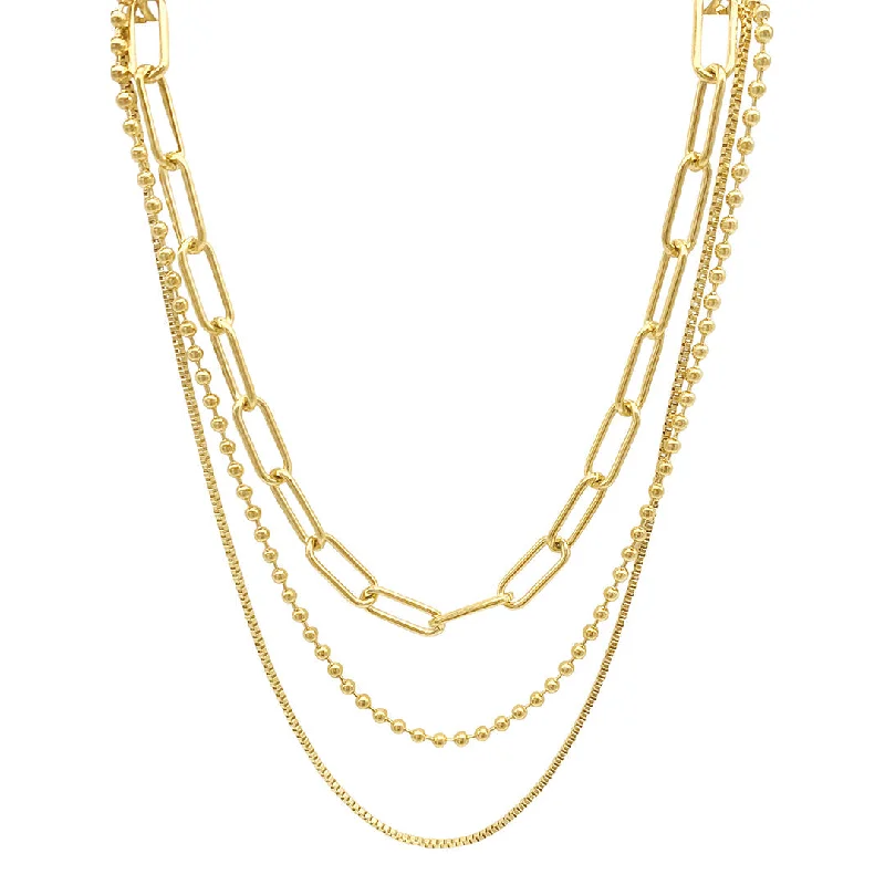 Women's spiritual necklaces-Adornia Box Chain, Ball Chain, and Oversized Paper Clip Chain Necklace Set gold