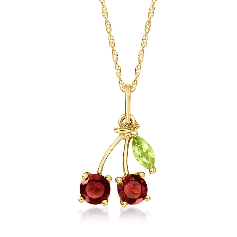 Women's friendship necklaces-RS Pure by Ross-Simons Garnet and . Peridot Cherry Pendant Necklace in 14kt Yellow Gold