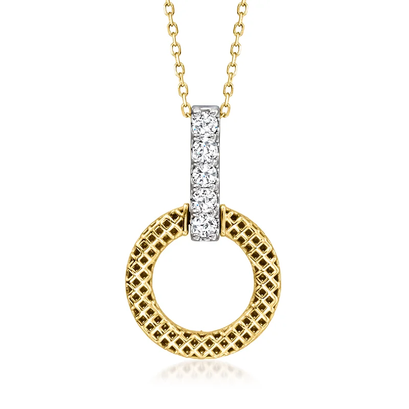 Women's choker necklaces-Ross-Simons Diamond Mesh Circle Pendant Necklace in 18kt 2-Tone Gold