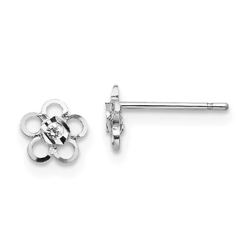 Women's birthstone earrings-Madi K Kid's 14k White Gold  CZ Flower Post Earrings