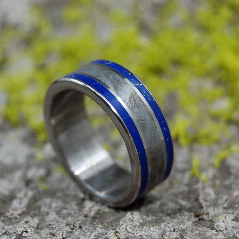 Women's celestial rings-Giza | Men's Lapis Lazuli, Meteorite & Titanium Wedding Ring