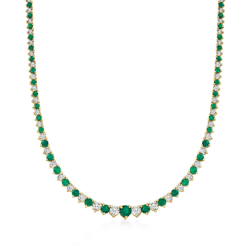 Women's party necklaces-Ross-Simons Emerald and Diamond Tennis Necklace in 18kt Gold Over Sterling