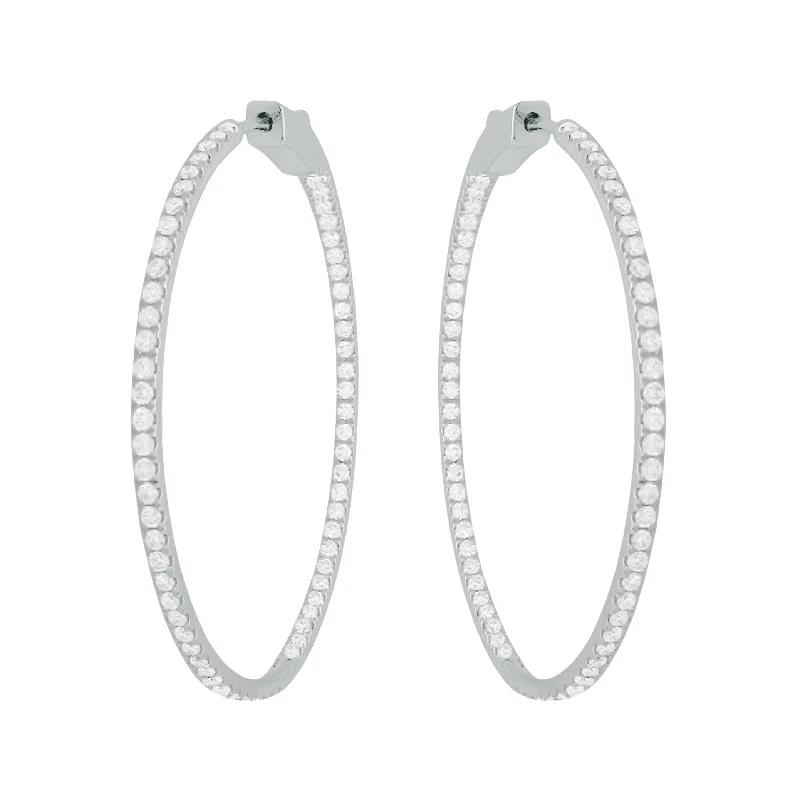 Women's platinum earrings-14K GOLD DIAMOND 1.5" KEKE HOOPS