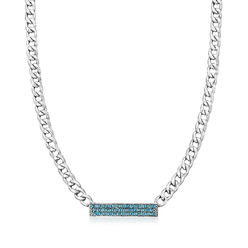 Handmade women's necklaces-Ross-Simons Sky Blue Topaz Curb-Link Bar Necklace in Sterling Silver