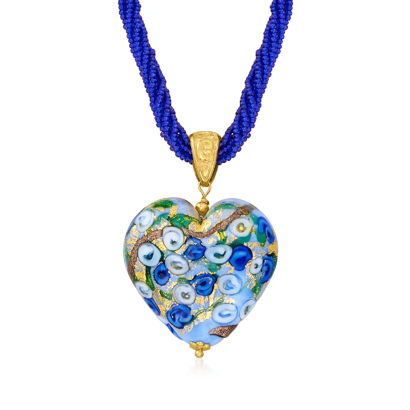 Women's handmade artisan necklaces-Ross-Simons Italian Multicolored Murano Heart Pendant Necklace in 18kt Gold Over Sterling