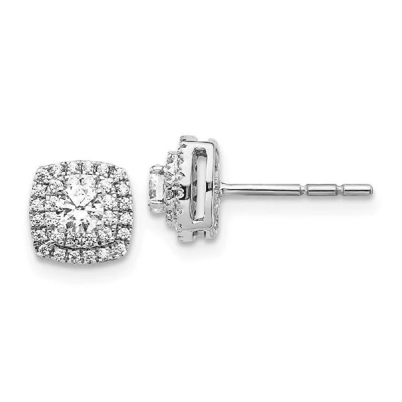 Women's wedding earrings-14k White Gold Diamond Halo Earrings