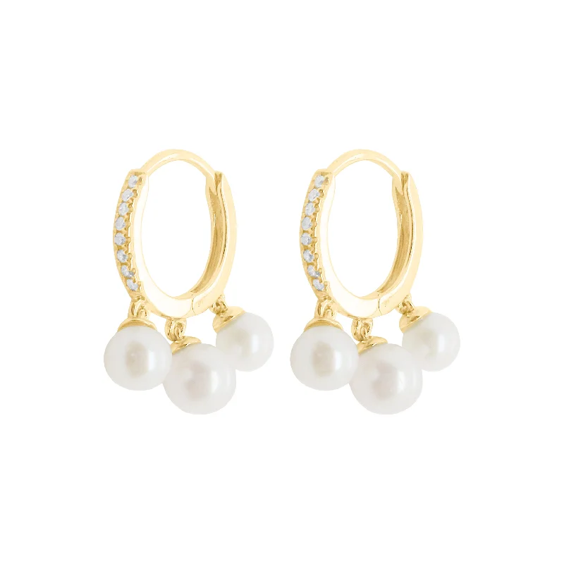 Affordable women's earrings-14K GOLD DIAMOND AND PEARL PAULA HUGGIES