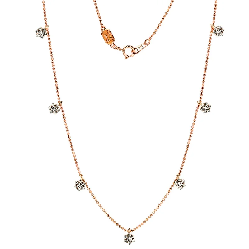 Women's star necklaces-Suzy Levian 14K Rose Gold .30cttw Diamond Flower Station Necklace