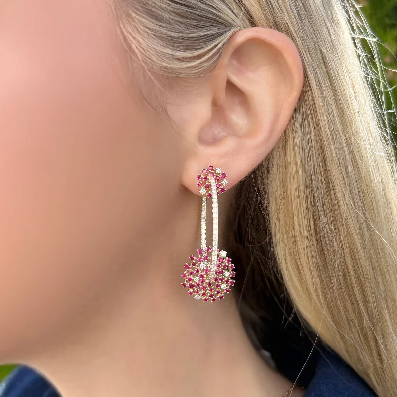 Women's alloy earrings-14K GOLD DIAMOND RUBY MIA HOOPS