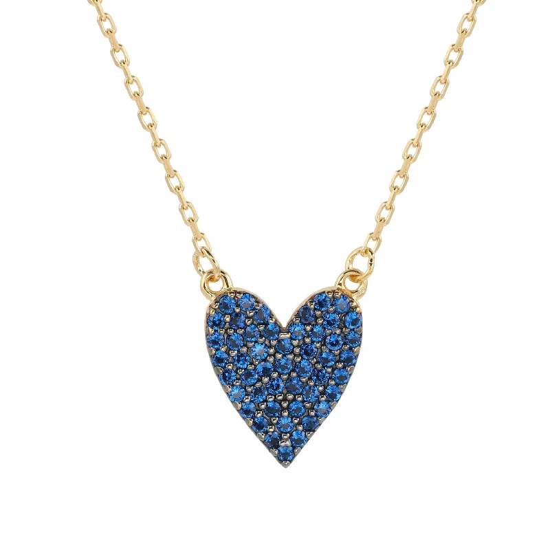 Women's statement necklaces-Suzy Levian Blue Cubic Zirconia Golden Sterling Silver Heart Necklace