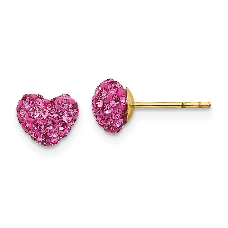 Women's rose gold earrings-Madi K Kid's 14k  Pink Crystal Heart Post Earrings