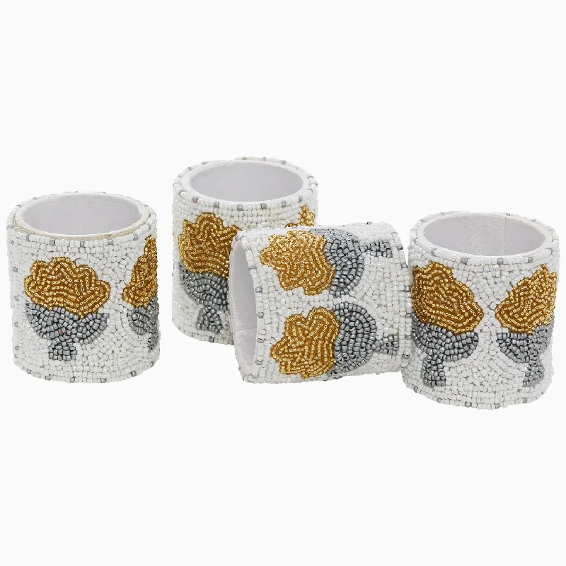 Women's rose gold rings-Nand Metallic Beaded Napkin Rings (Set of 4)