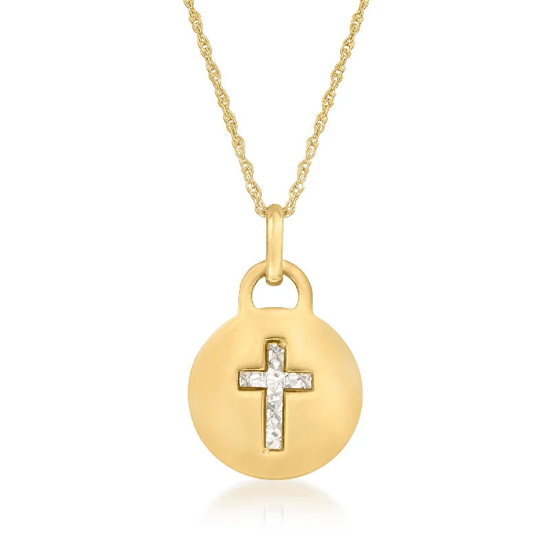 Women's fingerprint necklaces-Ross-Simons Italian 14kt 2-Tone Gold Diamond-Cut Cross Pendant Necklace