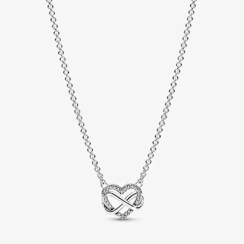 Women's eco-friendly necklaces-PANDORA : Sparkling Infinity Heart Collier Necklace in Sterling Silver