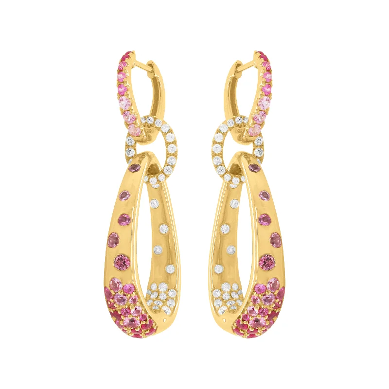 Women's statement earrings-14K GOLD DIAMOND RUBY AND PINK SAPPHIRE SAGE EARRINGS