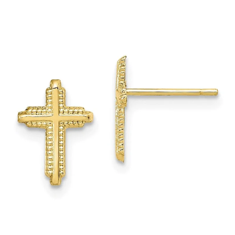 Women's luxury gift earrings-10K Yellow Gold Polished Cross Post Earrings