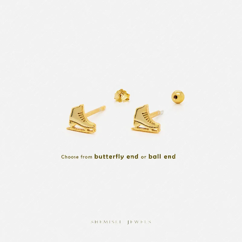 Women's family earrings-Tiny Figure Skates Stud Earrings, Unisex, Gold, Silver SHEMISLI SS693 Butterfly End, SS694 Screw Ball End (Type A) LR