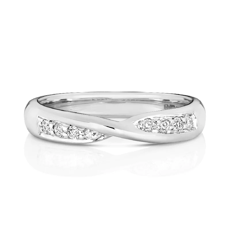 Women's wedding rings-Platinum 0.14ct Diamond Crossover Twist Eternity Ring