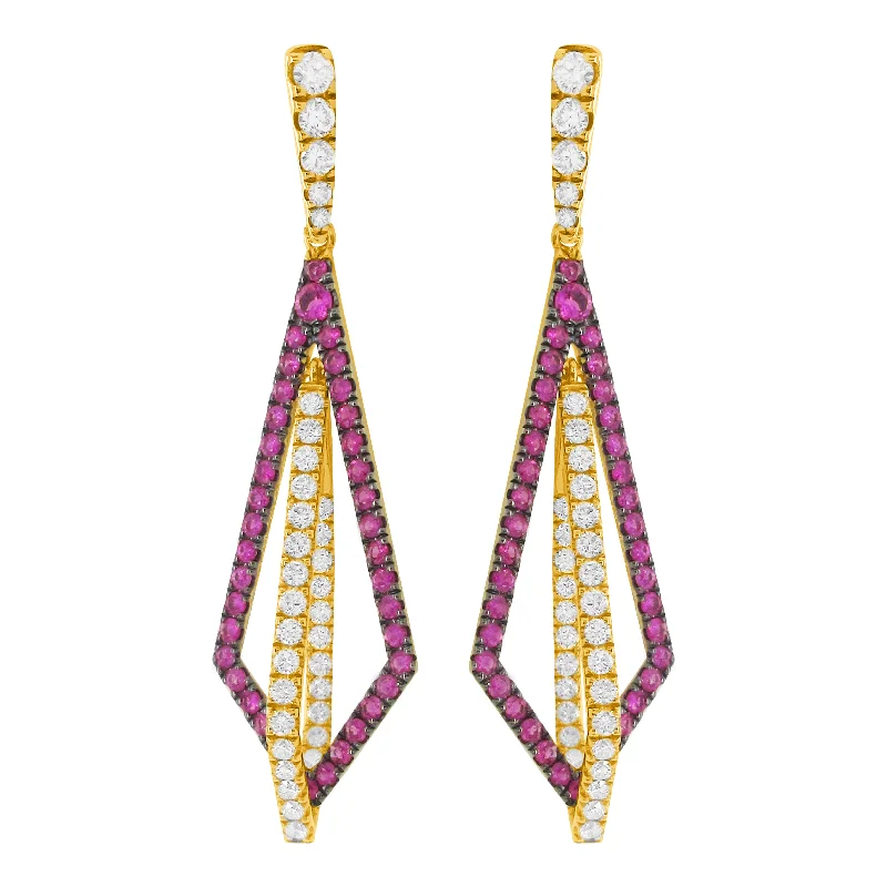 Women's waterproof earrings-14K GOLD DIAMOND RUBY MORGAN EARRINGS