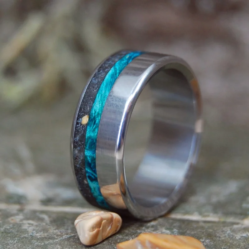 Women's fingerprint rings-Vineyard Nights | Men's Blue Box Elder, Martha's Vineyard Sand & Titanium Wedding Ring