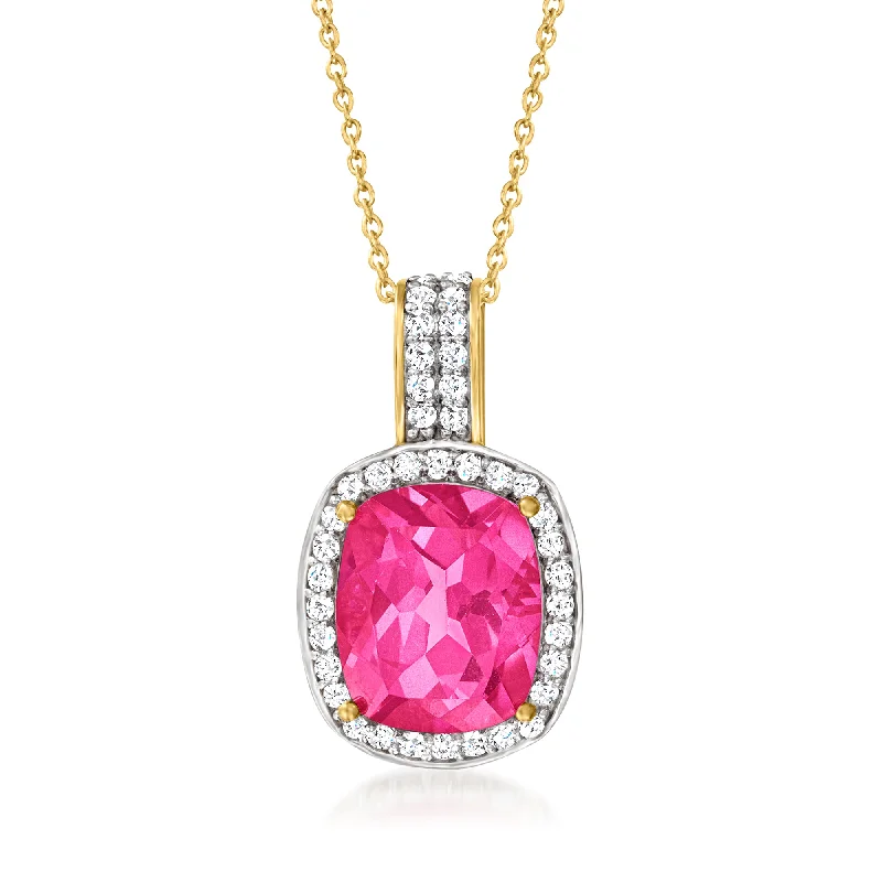 Trendy women's necklaces-Ross-Simons Pink Topaz and . White Topaz Pendant Necklace in 18kt Gold Over Sterling