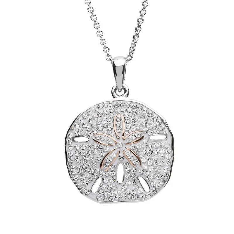 Women's sterling silver necklaces-Ocean : Sand Dollar Necklace With Crystals