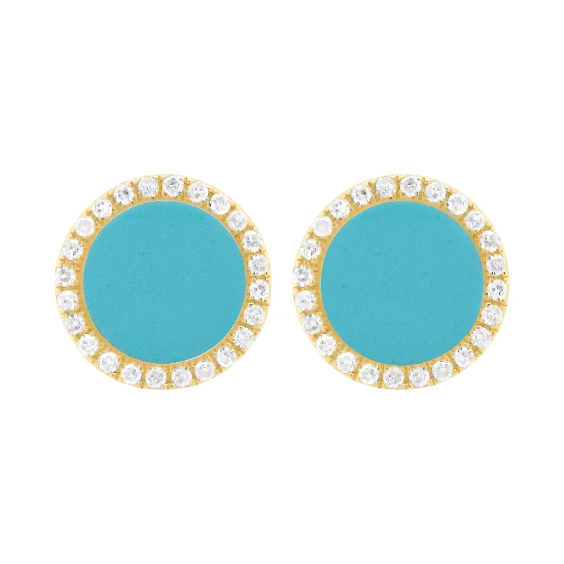 Women's drop earrings-14K GOLD DIAMOND TURQUOISE LIELLE CIRCLE STUDS