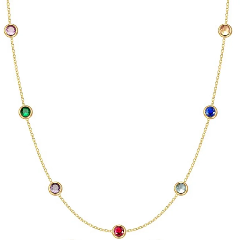 Women's short necklaces-18k Gold Multi Color Station Necklace