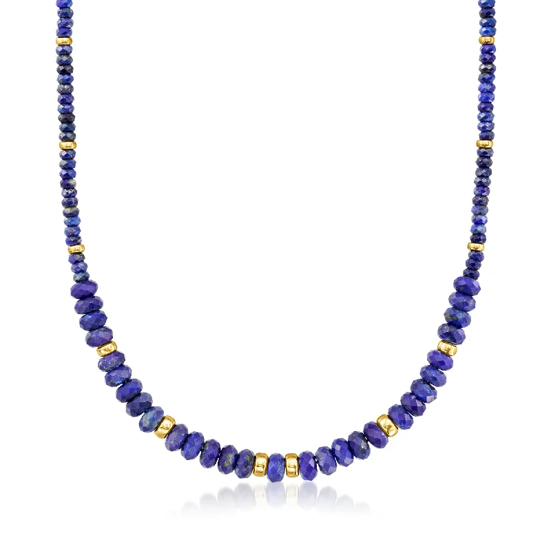 Women's elegant necklaces-Ross-Simons 4-8mm Lapis Bead Graduated Necklace With 14kt Yellow Gold