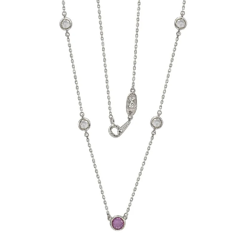 Women's ruby necklaces-Suzy Levian Pink Sapphire & Diamond Accent (1.50cttw) Sterling Silver 5 Stone Station Necklace