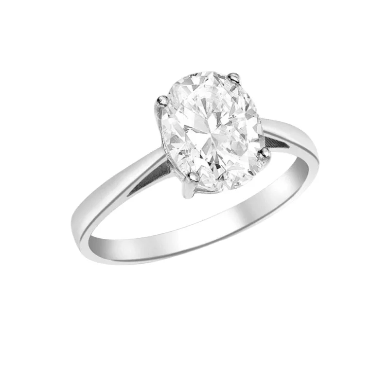 Women's photo rings-9K White Gold Oval Cut CZ Ring