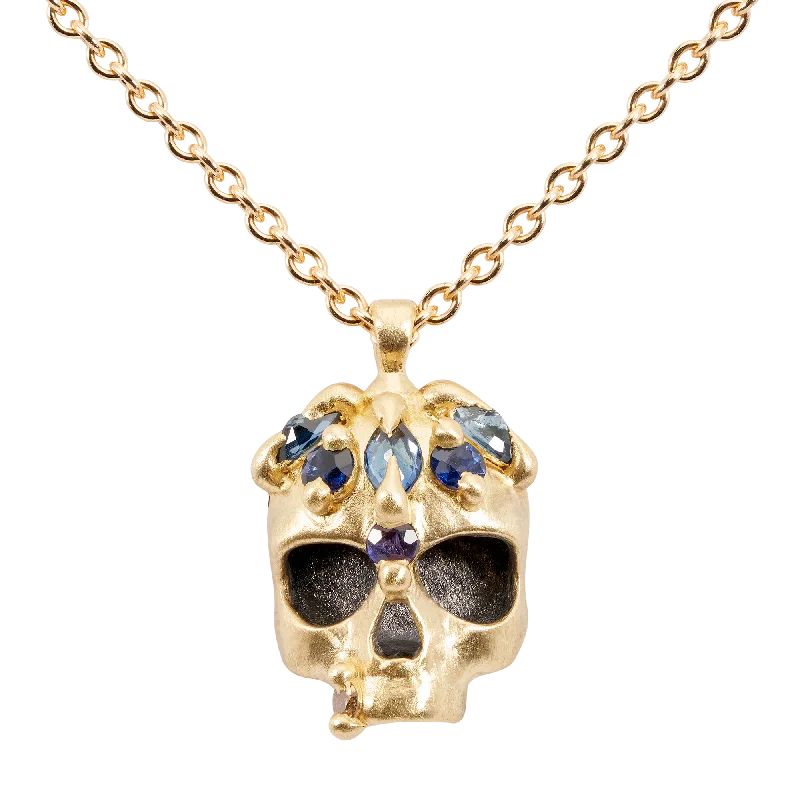 Women's custom engraving necklaces-Blue Enchanted City Skull Necklace - Made to Order