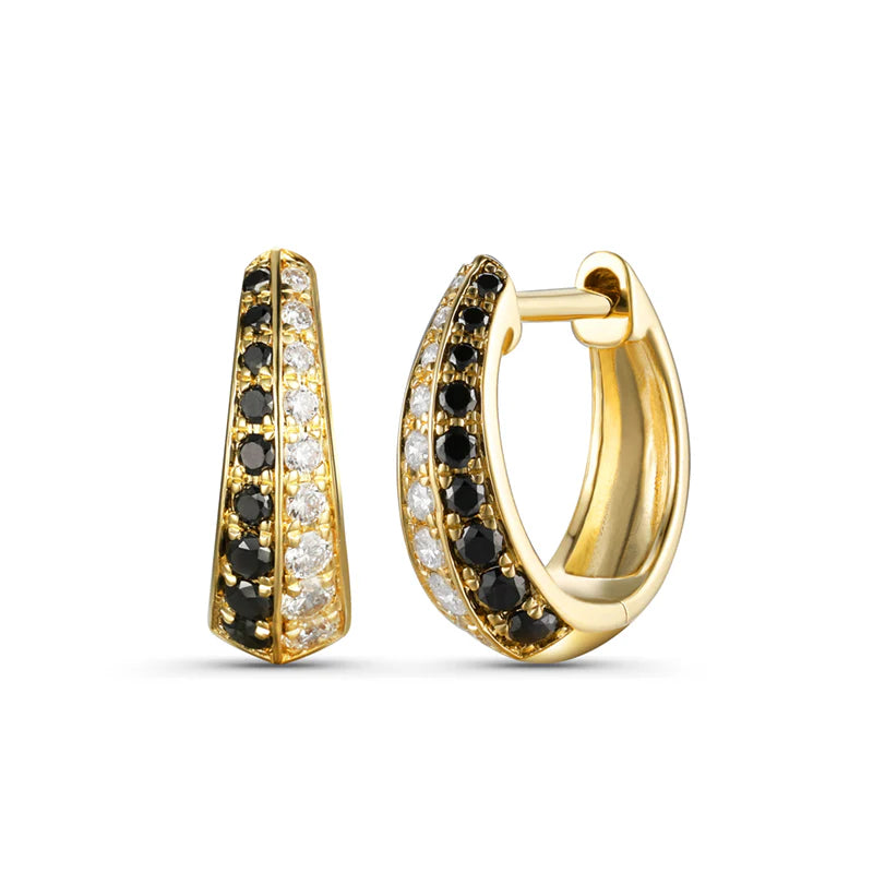 Women's fashion earrings-14K GOLD DIAMOND AND BLACK DIAMOND JANIS HUGGIES