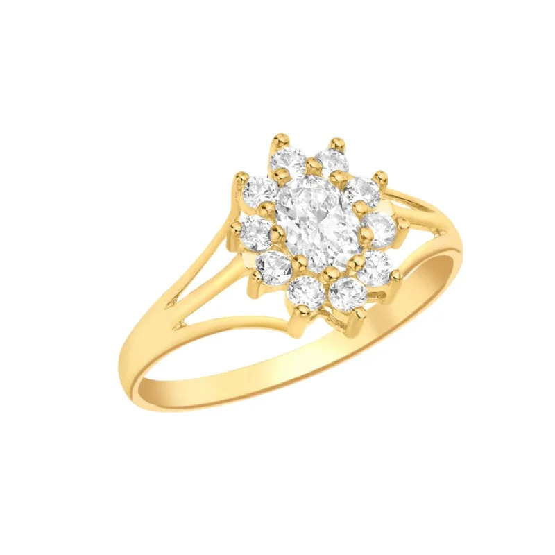 Women's Valentine's Day rings-9K Yellow Gold CZ Flower Cluster Ring