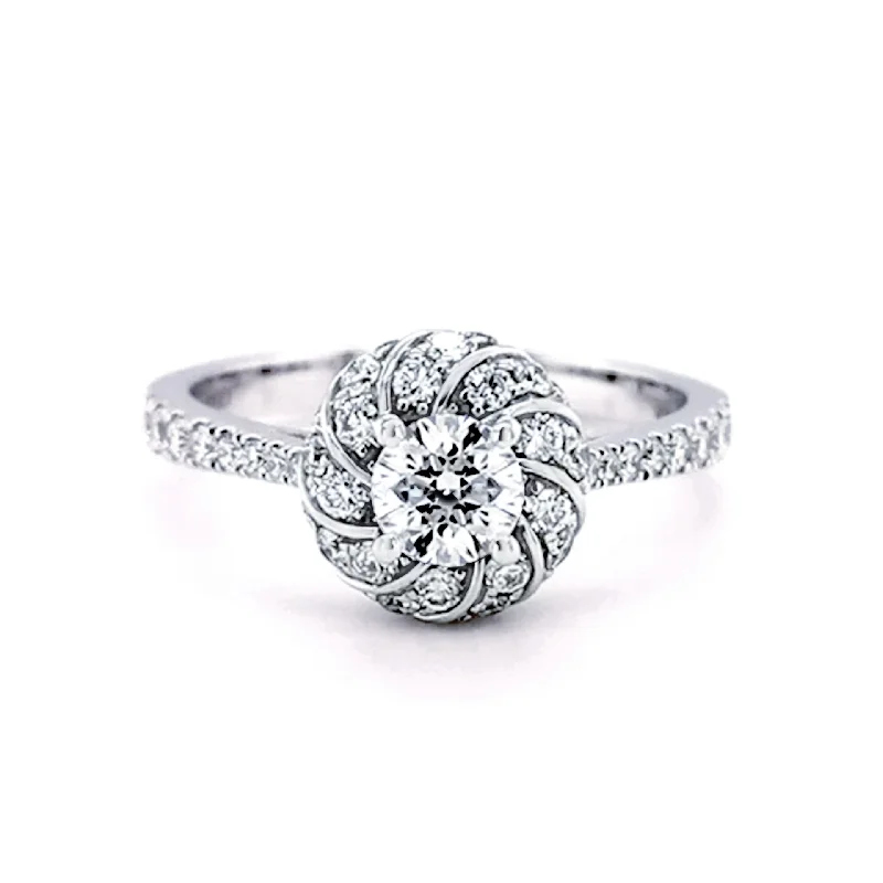 Handmade women's rings-18ct White Gold Round Brilliant Cut 1.06ct Diamond Halo Ring