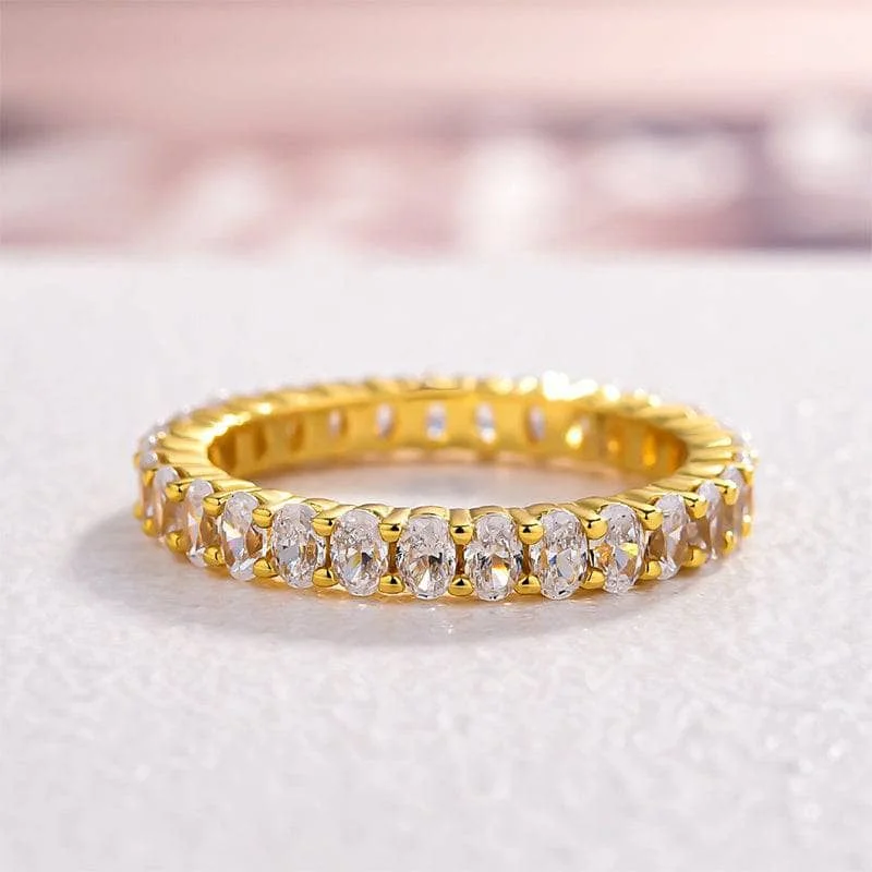 Women's modern design rings-Eternity Yellow Gold Oval Cut Wedding Ring Band