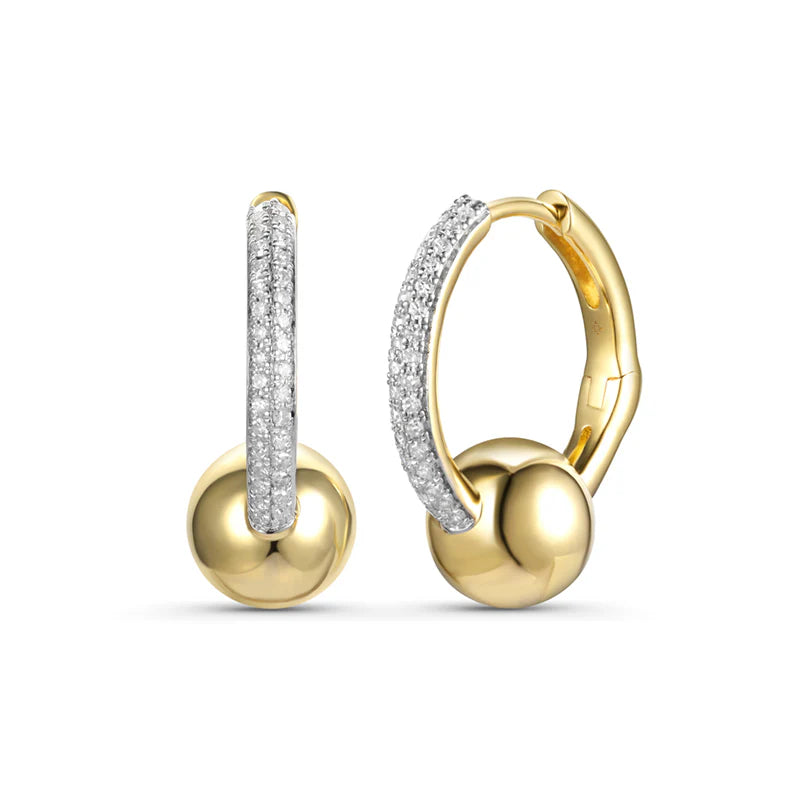 Women's healing crystal earrings-14K GOLD DIAMOND TINA HOOPS