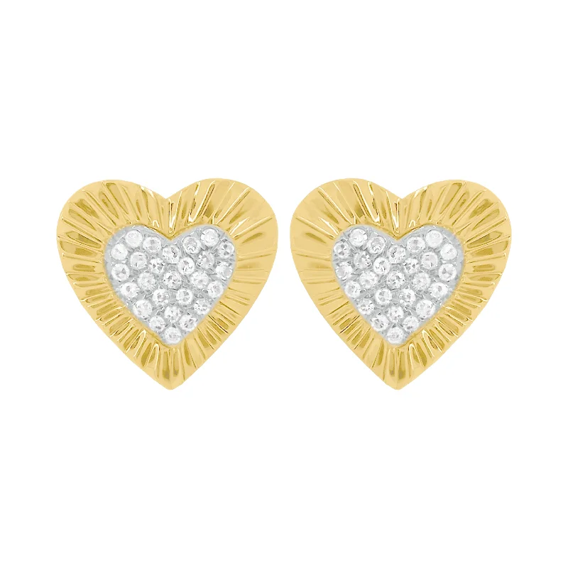 Women's hypoallergenic earrings-14K GOLD DIAMOND CHARLENE HEART STUDS