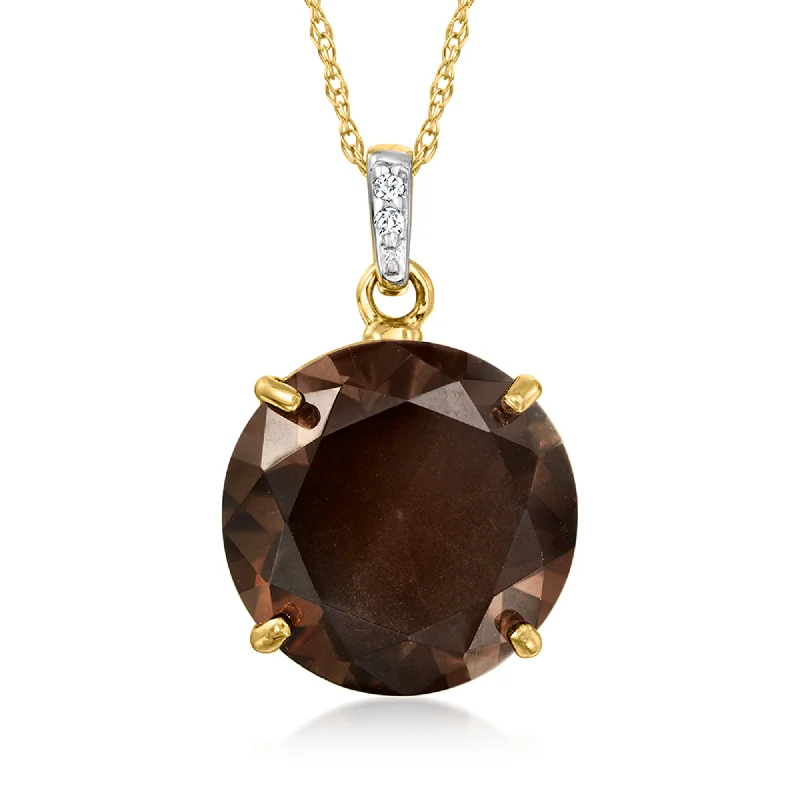 Women's symbolic necklaces-Ross-Simons Smoky Quartz Pendant Necklace With Diamond Accents in 14kt Yellow Gold